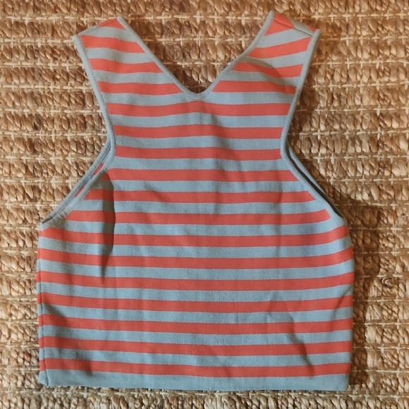 J.O.A. Coral and Gray Striped Crop Top - Picture 1 of 3
